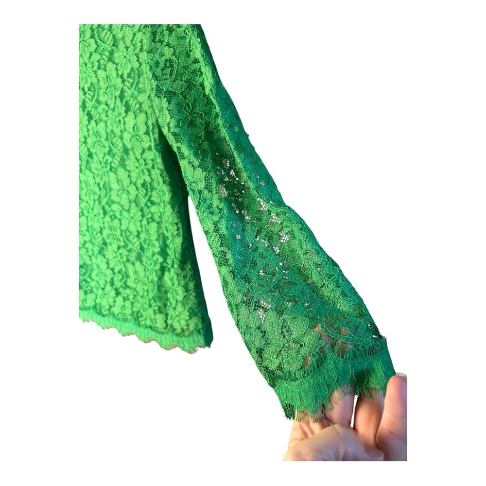 Diane von Furstenberg Green Lace Women’s Size 6 Long Sleeve Floral Lace Blouse - Picture 5 of 9